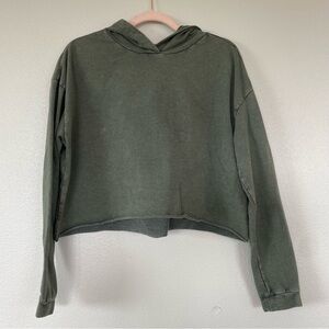 Z By Zella Green Hoodie Crop Raw Edge Sweatshirt Womens Size Medium